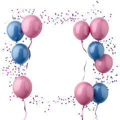 Colorful balloon frame and confetti ribbon illustration on transparent background for 3d rendering with Copy space for text