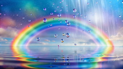 Obraz premium Double rainbow reflection with water ripples