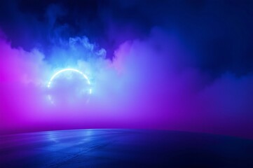 Futuristic Neon Landscape with Colorful Fog and Surreal Moonlight