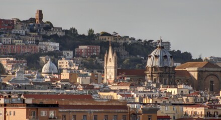 vue d'ensemble du port de Naples, des toits de la ville et du Vésuve en Italie