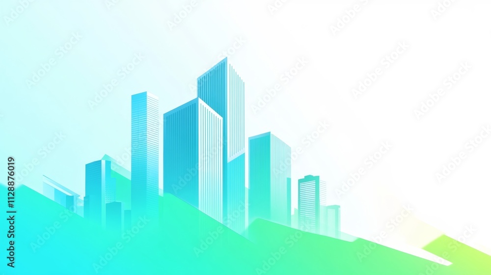 Poster gradient blueprint of modern architecture in a vibrant city background a unique building perspective