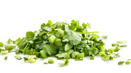 Obraz premium Chopped Coriander leaves isolated in white background