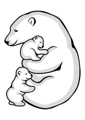 Polar bear with her two babies