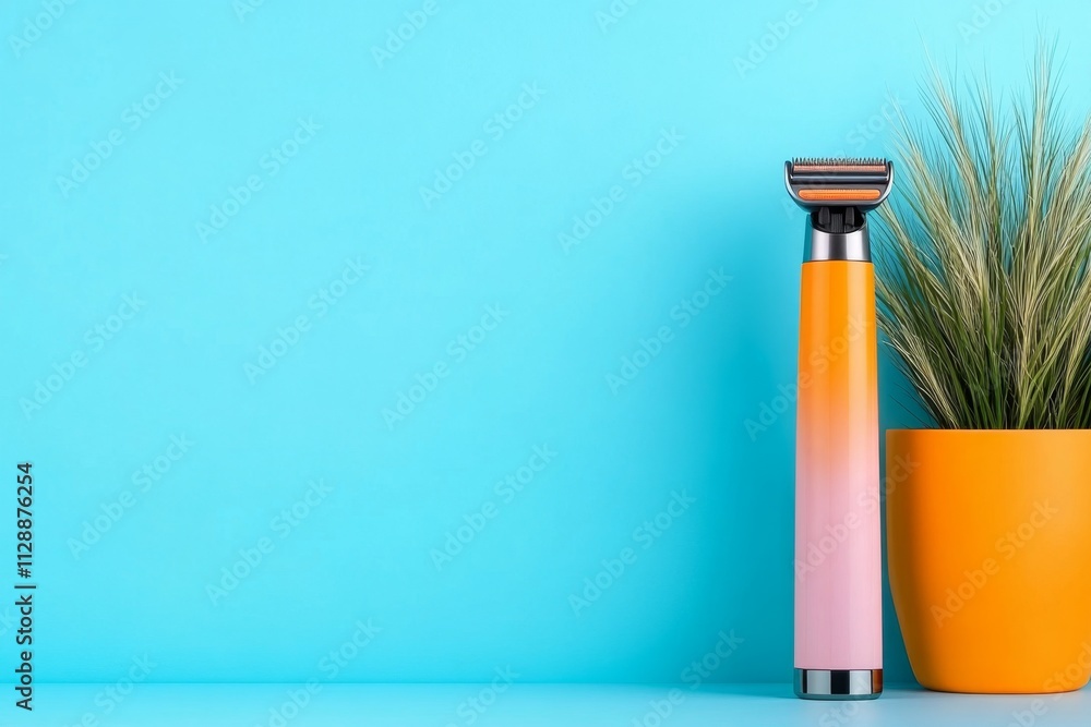 Poster A clean minimalist graphic of a cordless epilator with smooth, sleek lines and a soft pastel gradient background