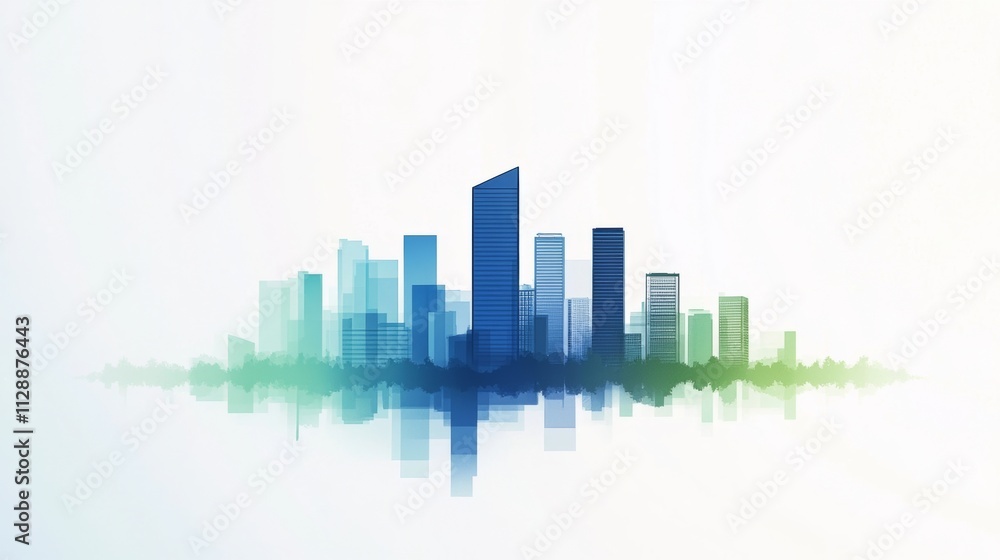 Poster gradient architecture blueprint of a modern building in a city background futuristic skyline concept