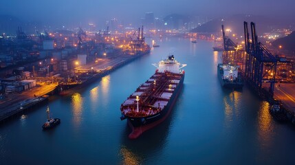 Obraz premium oil tanker, gas tanker in the high sea.Refinery Industry cargo ship. top view,aerial view,Thailand, in import export, LPG,oil refinery, Logistics and transportation with working crane bridge in harbor
