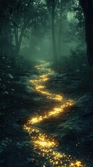 Fototapeta premium A symbolic glowing trail left by a thief being tracked in realtime, dramatic depth and suspenseful tones