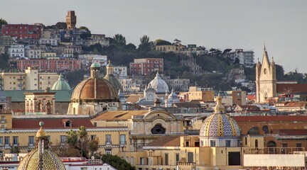 Obraz premium vue d'ensemble du port de Naples et du Vésuve en Italie