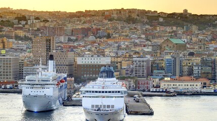 vue d'ensemble du port de Naples et du Vésuve en Italie
