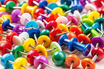 Colorful Push Pins Isolated on a White Background Featuring Unique Designs for Creative Projects and Organization