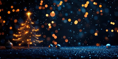 Fototapeta premium A beautifully lit Christmas tree with glowing ornaments and a sparkling background, creating a festive and magical winter atmosphere.