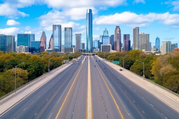 Fototapeta premium A drone view of empty highways and bridges in a major city, symbolizing the stillness caused by lockdown measures