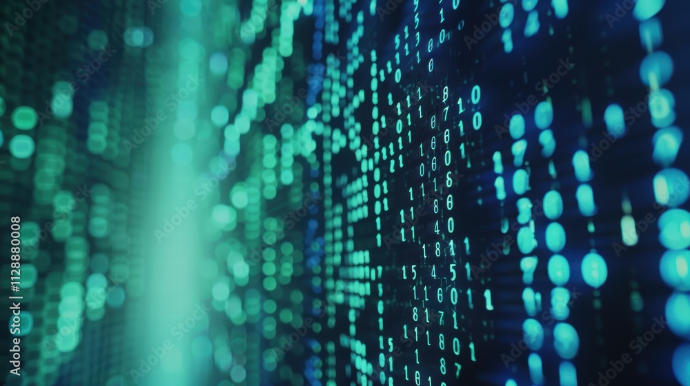 Poster abstract digital background with glowing binary code matrix