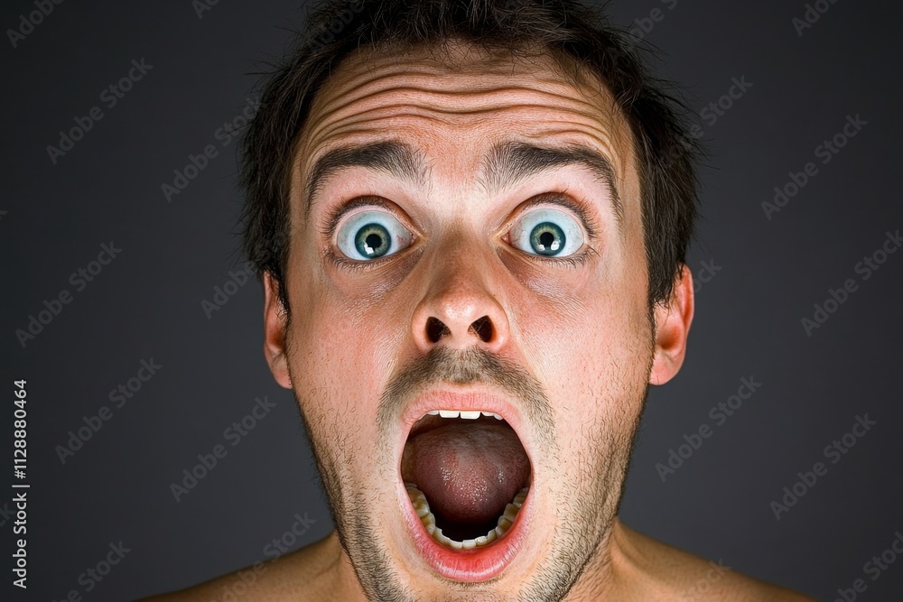 Poster a dynamic shot of a person covering their face in shock, their wide eyes and open mouth showing disb
