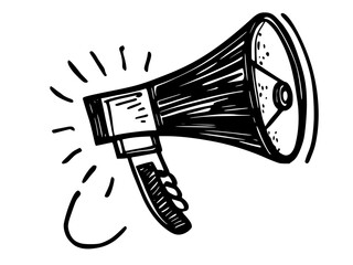 A hand-drawn doodle of a megaphone simple, flat vector SVG