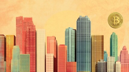 Fototapeta premium Tall buildings and coins are the same height