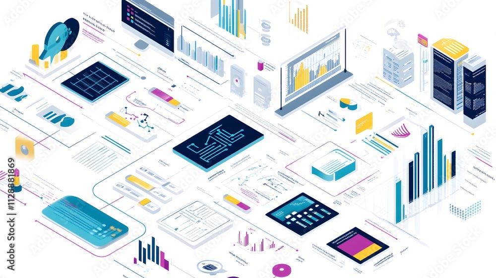 Poster an infographic that showcases advanced data analytics processes, with data visualizations and charts