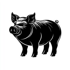 Black and white illustration of a pig. (1)