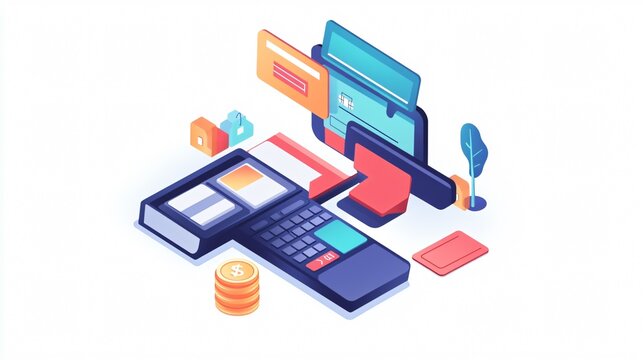 2D Credit Card Icon for Online Payment in Cashless Society