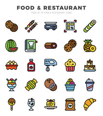 Vector Food and Restaurant types icon set in Lineal Color style. vector illustration.