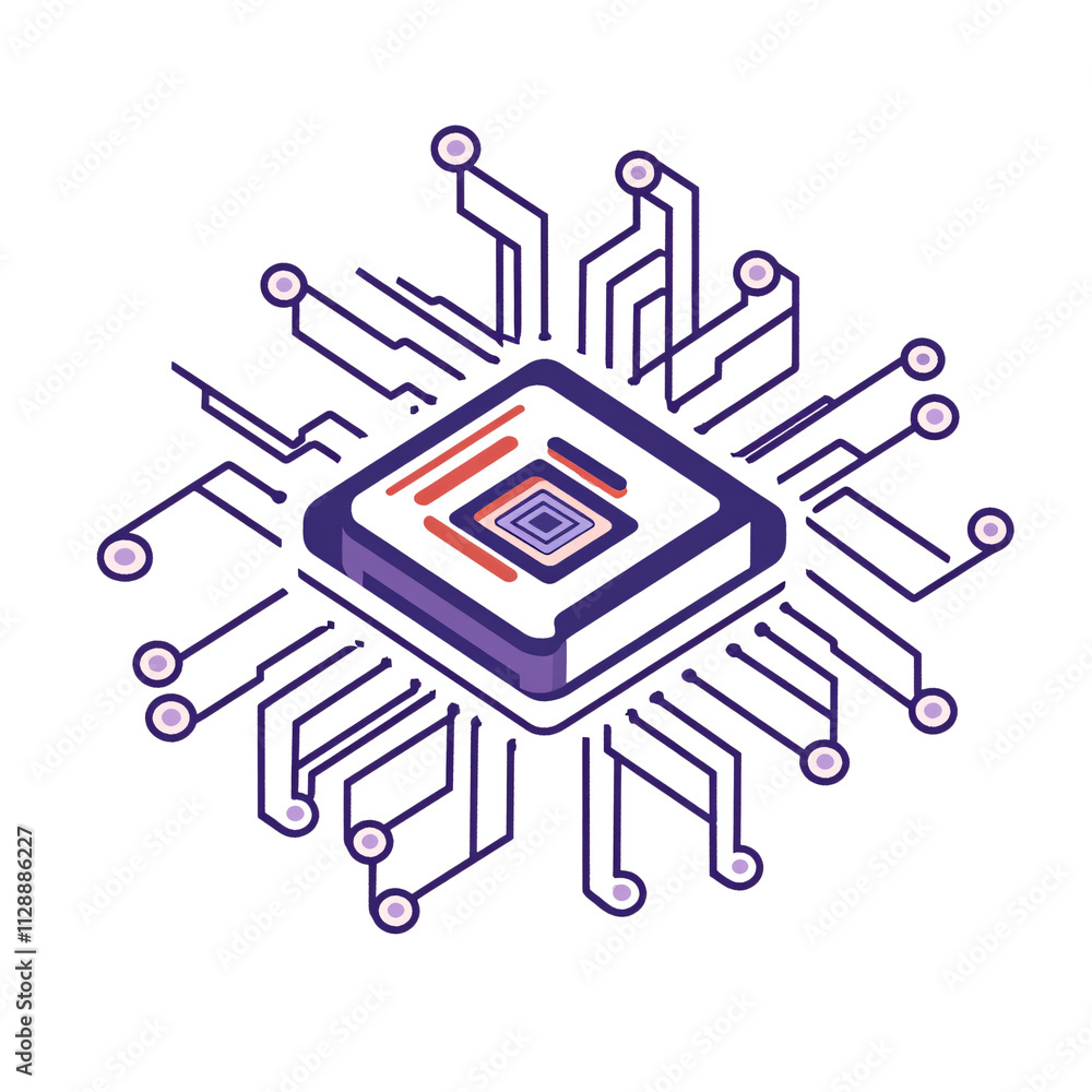 Aufkleber ai data processing icon: an icon with a cpu chip and flowing data lines, symbolizing ai data process