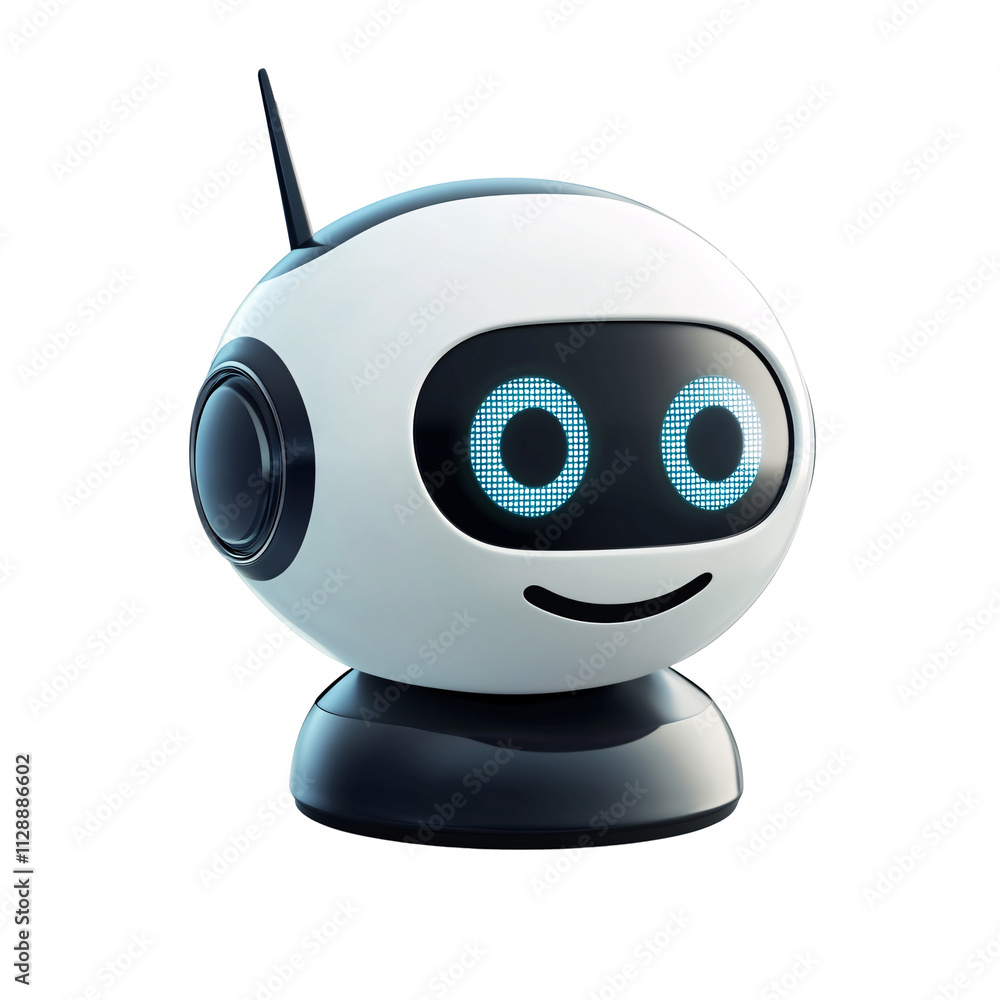 Poster virtual assistant icon: an icon of a chat bubble with a robotic face, representing an ai-powered vir