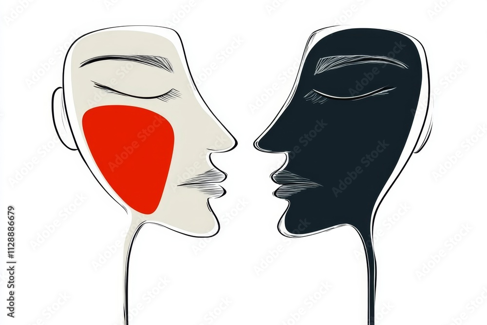 Aufkleber A minimalist icon of a face with mixed emotions, using dual tones and simple shapes to convey complexity