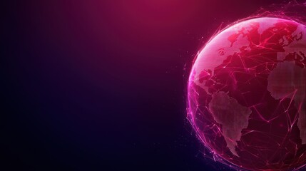 Fototapeta premium A vibrant digital globe with a glowing pink hue, set against a dark background, representing technology and global connectivity.