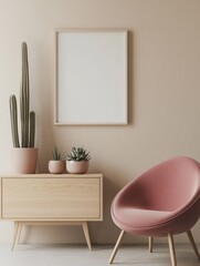 Minimalist interior design featuring plants and modern furniture enhances tranquility in a bright room setting