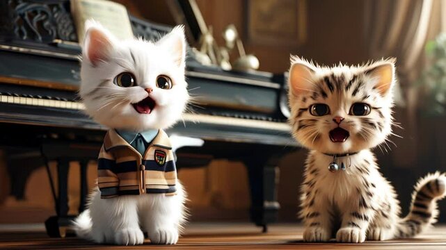 音楽室で歌を歌う子猫たち