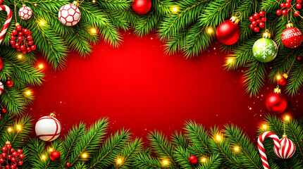 a christmas card with a red background with a christmas tree