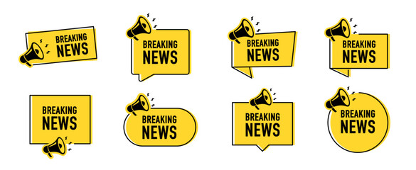 Megaphone with Breaking news speech bubble. Loudspeaker. Banner for business, marketing and advertising. Vector illustration.