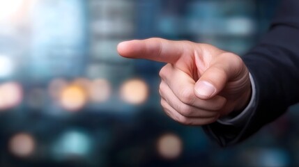 Businessman pointing finger in a corporate setting