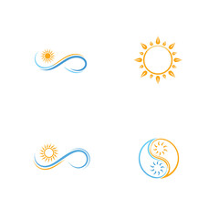 Obraz premium A minimalist logo blending fire’s flames with the flow of water in a seamless design on white background 