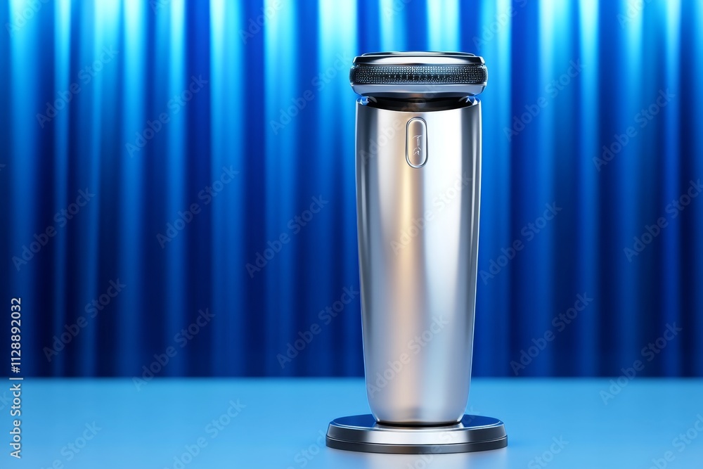 Poster a stylized 3d render of a futuristic epilation tool with interchangeable heads, displayed on a sleek