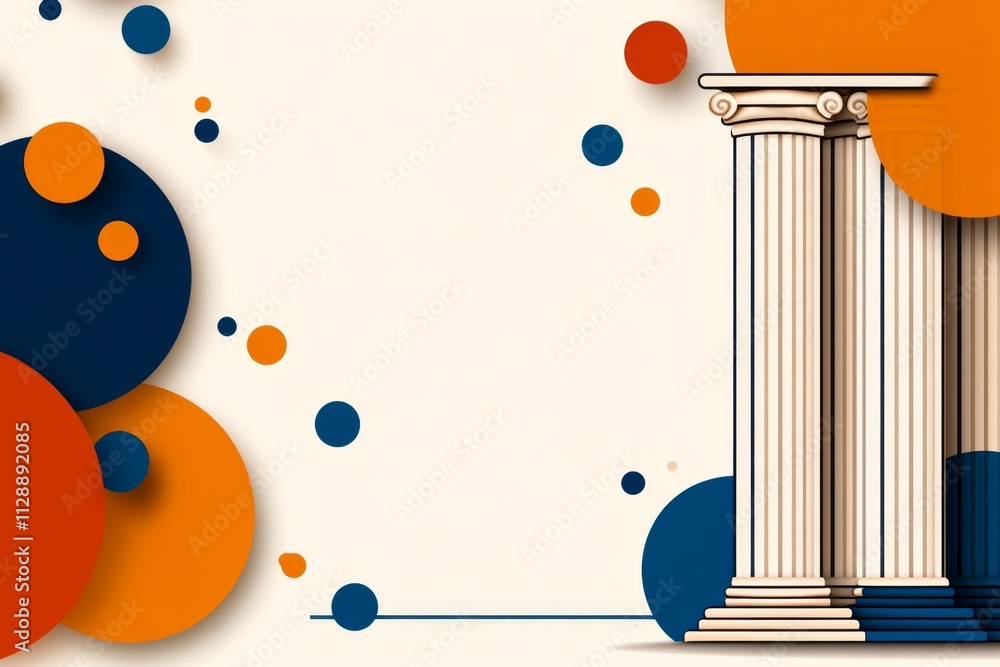 Poster a stylized representation of ancient columns with minimalist geometric accents in muted colors