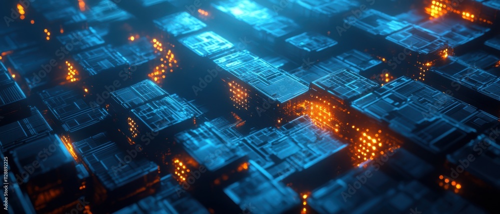 Poster abstract futuristic technology background: glowing circuit boards and digital data streams