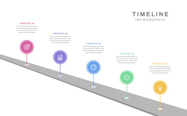 Business road map timeline infographic concept. with icons and 5 options, Corporate milestones graphic elements. workflow layout, diagram, report, web design. Creative, vector