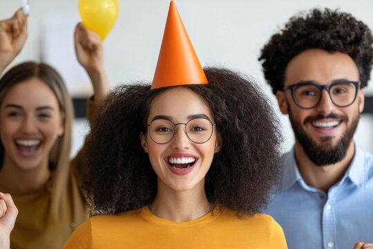 A vibrant photo of a group of coworkers celebrating a milestone, with joy and pride evident on their faces