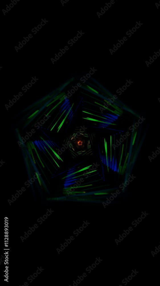Poster vertical video of dynamic geometric structures with neon glow highlights