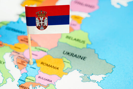 A map of Serbia with the national flag of Serbia on it