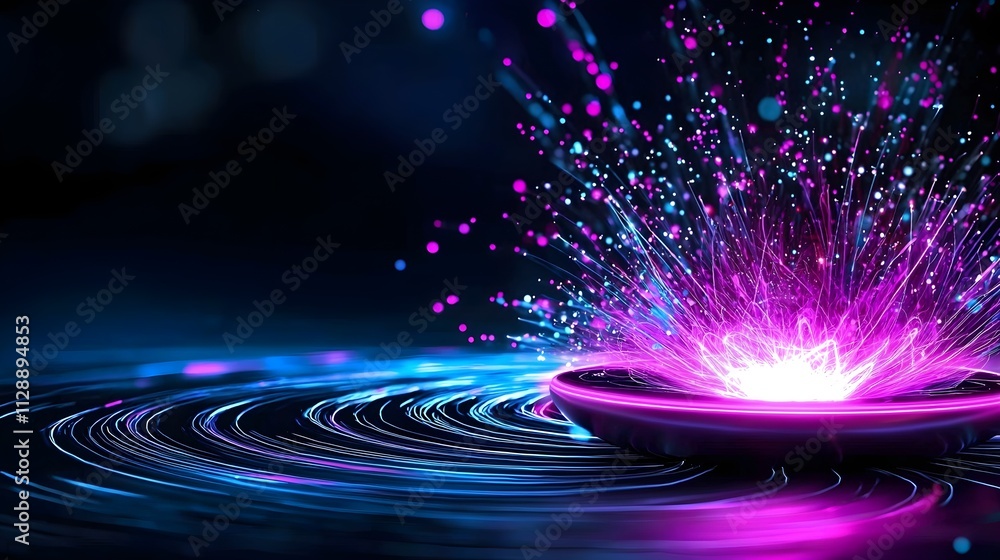 Poster vibrant abstract burst of colorful light and energy with swirling patterns on a dark background