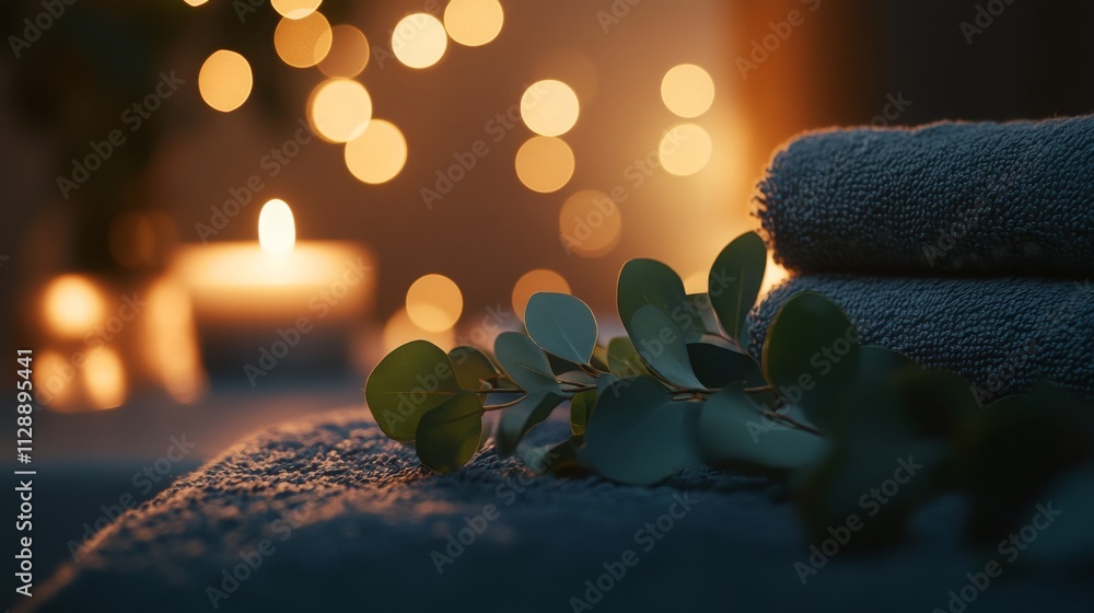 Poster a warm and inviting space features neatly folded towels beside a glowing candle, creating a soothing