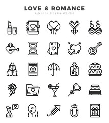 Love & Romance Icons Pack Lineal Style. Vector illustration.