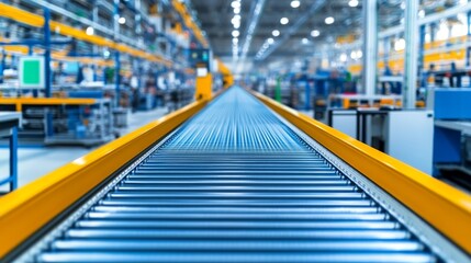 Fototapeta premium Modern Factory Wide Angle View of Production Line