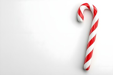 Bright Red and White Candy Cane on Clean White Background for Holiday and Festive Themes