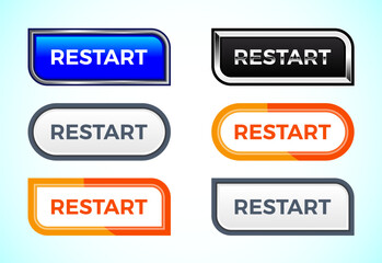 Restart button set of different shapes and colors. Suitable for mobile app, and website UI design.