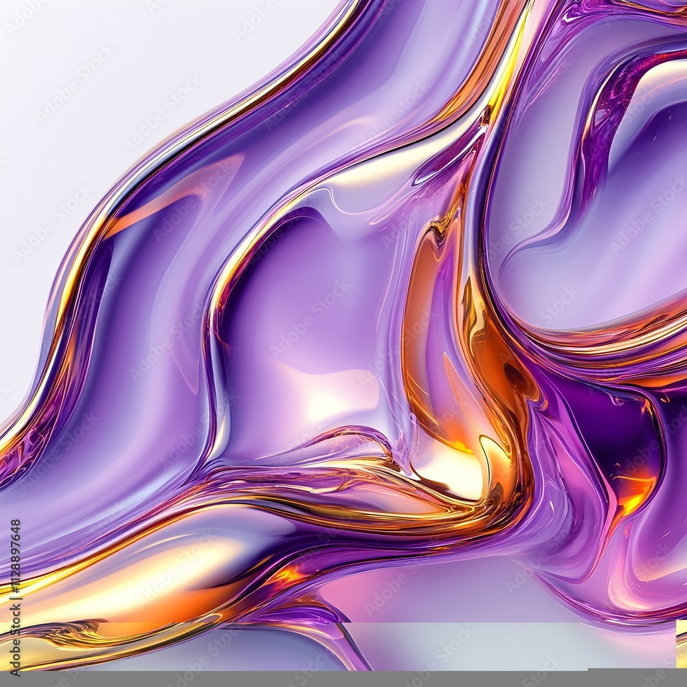 Poster abstract swirl of purple and gold tones creating fluid motion on a white background for modern desig
