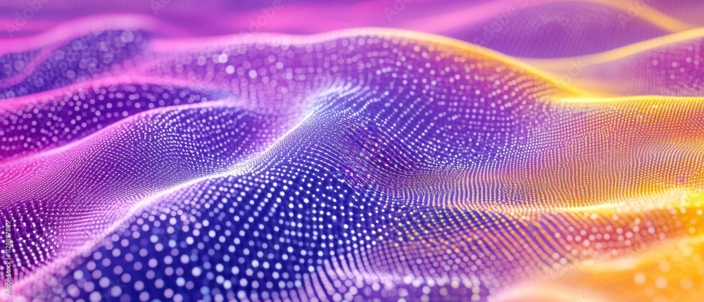 Poster Abstract Colorful Wave of Glowing Particles, Digital Data Flow Background