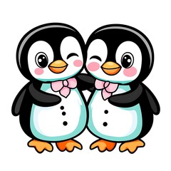 Fototapeta premium Charming Penguins Embrace in Gentle Illustration